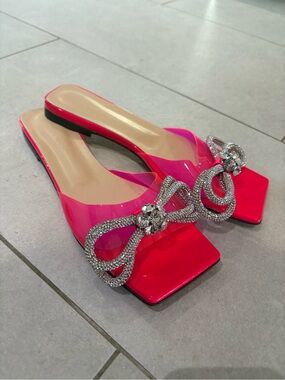 Mach & Mach PVC Hot Pink Double Bow Slide Sandals
